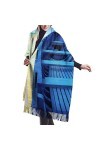 Écharpe de plage en cachemire bleu ciel jaune avec imprimé bateau – Châle pashmina pour femme, écharpe dhiver pour femme, gr