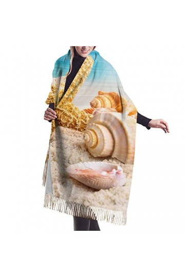 Écharpe en cachemire avec motif étoile de mer et coquillages - Pour femme - Châle pashmina - Pour lhiver - Grande écharpe - 