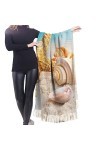 Écharpe en cachemire avec motif étoile de mer et coquillages - Pour femme - Châle pashmina - Pour lhiver - Grande écharpe - 