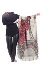 Écharpe en cachemire motif Tour Eiffel et rose avec imprimé floral – Châle pashmina pour femme, écharpe dhiver pour femme, g