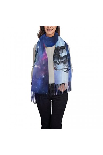 OPSREY Écharpe à pompons imprimée cannabis doré Pashmina Sentiment Châle Écharpe chaude dhiver, Galaxy Astronaute, taille un
