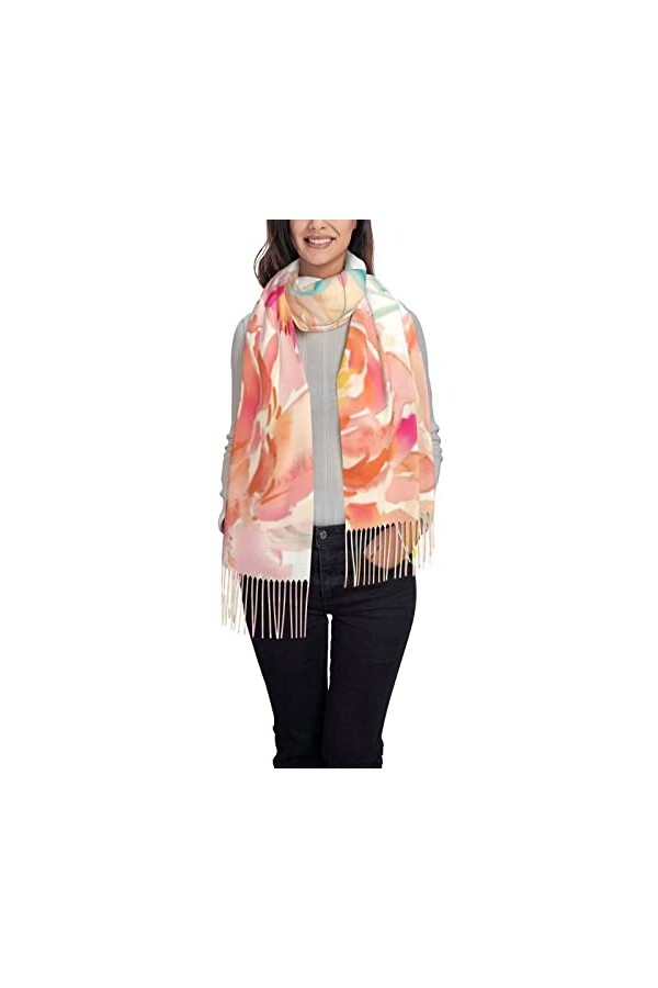 OPSREY Rose Marbre Texture Imprimé Tassel Écharpe Pashmina Sentiment Châle Hiver Chaud Écharpe, Peach Peony, taille unique
