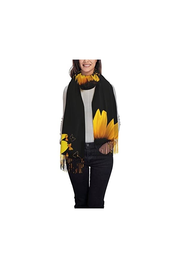 OPSREY Sunset Beach Écharpe à pompons imprimée Pashmina Sentiment Châle Hiver Chaud Écharpe, Système solaire Jupiter Saturne,