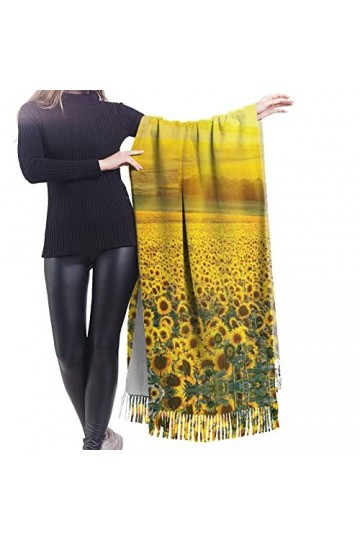 Écharpe en cachemire imprimé tournesol – Châle pashmina pour femme, écharpes dhiver pour femme, grand emballage, cadeaux pou