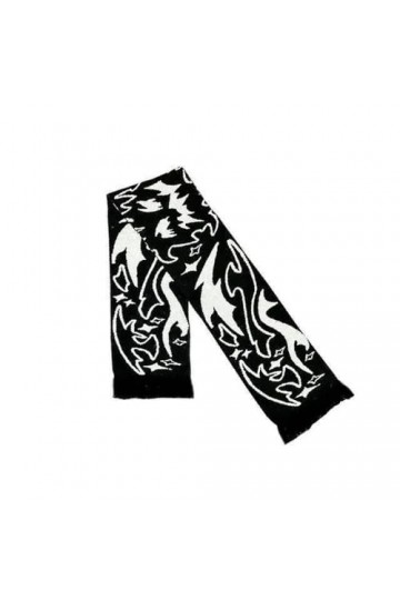 LiPski Écharpe tricotée jacquard à motif irrégulier pour femme Y2K gothique grunge noir rouge écharpe dhiver, Noir , 180x25c