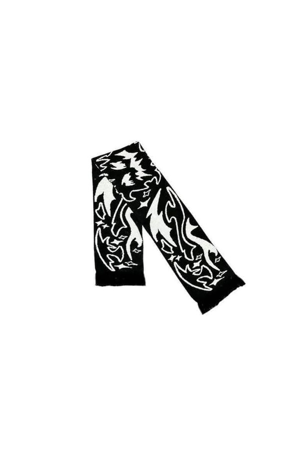 LiPski Écharpe tricotée jacquard à motif irrégulier pour femme Y2K gothique grunge noir rouge écharpe dhiver, Noir , 180x25c