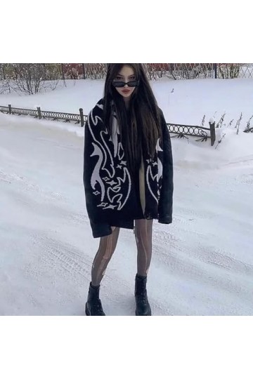 LiPski Écharpe tricotée jacquard à motif irrégulier pour femme Y2K gothique grunge noir rouge écharpe dhiver, Noir , 180x25c