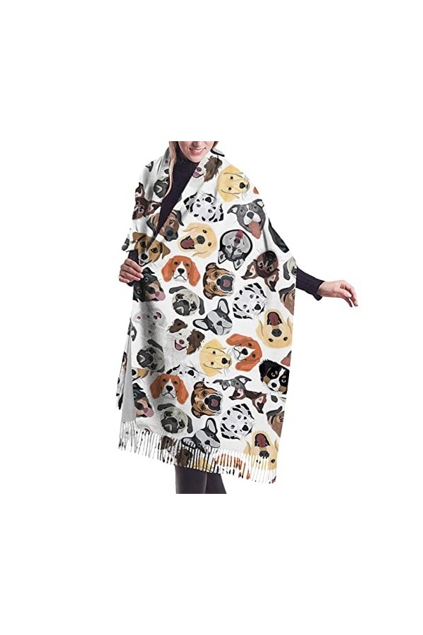 Écharpe en cachemire imprimé chien – Châle pashmina pour femme, écharpe dhiver pour femme, grand emballage, cadeaux pour fem
