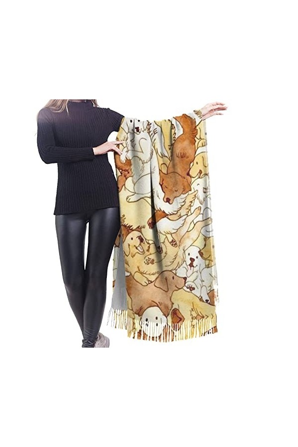 Écharpe en cachemire imprimé chien – Châle pashmina pour femme, écharpe dhiver pour femme, grand emballage, cadeaux pour fem