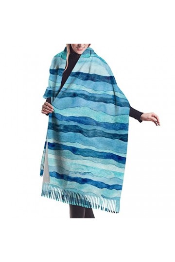 Écharpe en cachemire à rayures bleues – Châle pashmina pour femme, écharpe dhiver pour femme, grand emballage, cadeaux pour 