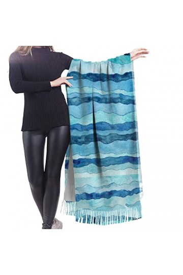 Écharpe en cachemire à rayures bleues – Châle pashmina pour femme, écharpe dhiver pour femme, grand emballage, cadeaux pour 