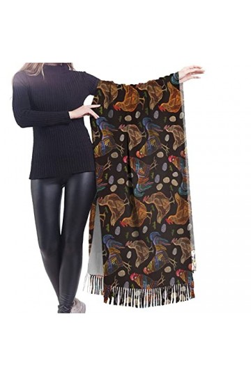 Écharpe en cachemire imprimé poulet – Châle pashmina pour femme, écharpes dhiver pour femme, grand emballage, cadeaux pour f