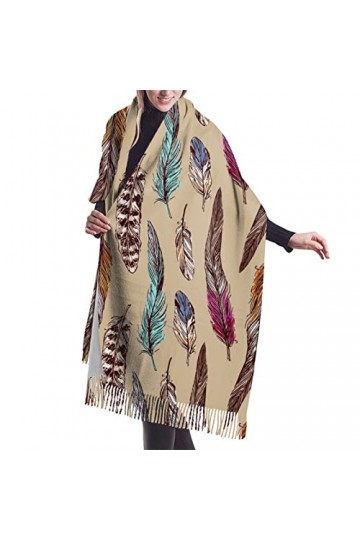 Écharpe en cachemire imprimé plumes – Châle pashmina pour femme, écharpes dhiver pour femme, grand emballage, cadeaux pour f