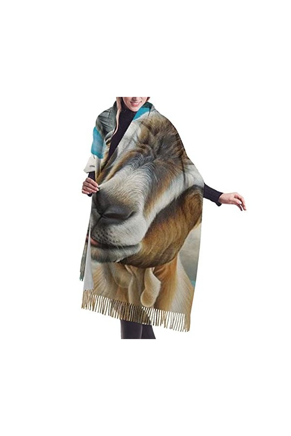 Écharpe en cachemire imprimé mouton bleu – Châle pashmina pour femme, écharpe dhiver pour femme, grand emballage, cadeaux po