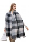 Longwu Femmes Doux Tartan Cachemire Laine Écharpe Chaud Grand Long Rides Pashminas Châle et Wrap Hiver Étole Couverture pour 