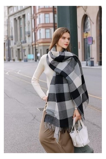 Longwu Femmes Doux Tartan Cachemire Laine Écharpe Chaud Grand Long Rides Pashminas Châle et Wrap Hiver Étole Couverture pour 