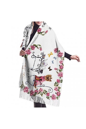 LWFYT Châleanimaux Chien Yorkshire Terrier Et Couverture De Châle en Polaire Rose pour Femmes Pashmina Créateur De Mode Soiré