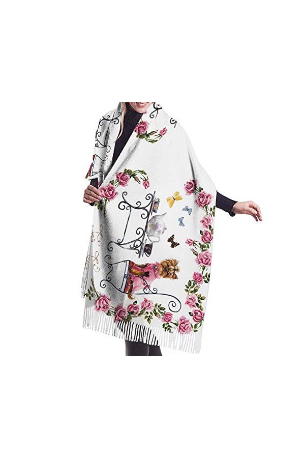 LWFYT Châleanimaux Chien Yorkshire Terrier Et Couverture De Châle en Polaire Rose pour Femmes Pashmina Créateur De Mode Soiré