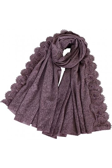 WYCSDD Femmes Plain Dentelle Floral Perles Chaîne Coton Écharpes Dame Châles Et Wraps Pashmina Étole Foulard Hijab, 01