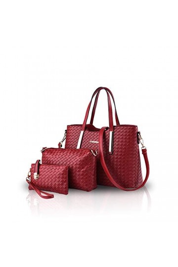 NICOLE&DORIS Femmes Sacs à Main 3 Pcs Sacs à Main pour Dames Sac Fourre-Tout Sacs à bandoulière vin Rouge