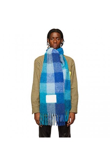 HIOD Grand Écharpe Épais Tartan Wrap Stole Wool Pashmina Châle, 220x30cm,Blue