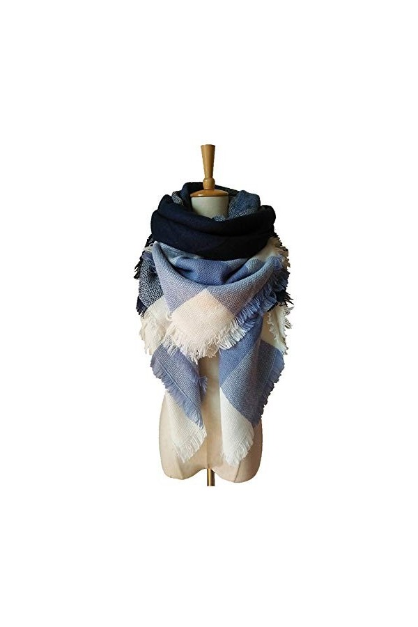 Écharpe Carrée Oversize à Carreaux en Cachemire Automne et Hiver Couverture de Châle Double Face pour Femmes, 140x140 Cm,01