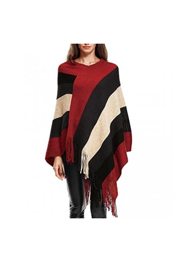 Rideaux Foulards 2 Set Noir Rayé Poncho Femme avec Gland Écharpe Tricotée Echarpe Frange Enveloppes Pashminas Pull Cape Cadea