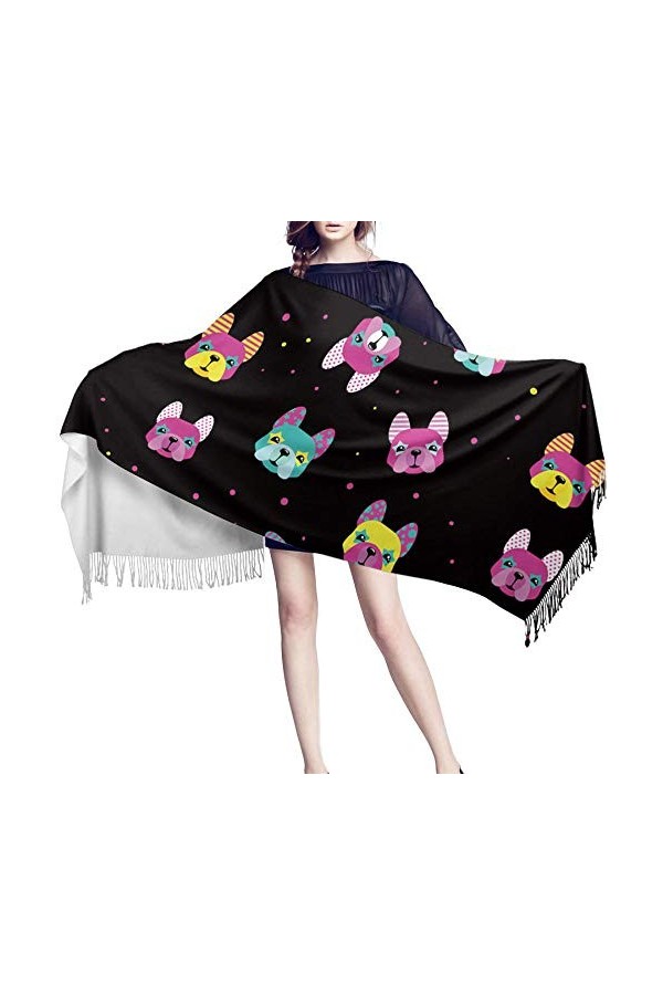 Pancho Femme Chiccouverture De Bouledogue Français pour Femmes Concepteur De Cachemire Pashmina Laine Châle Foulards De Soiré