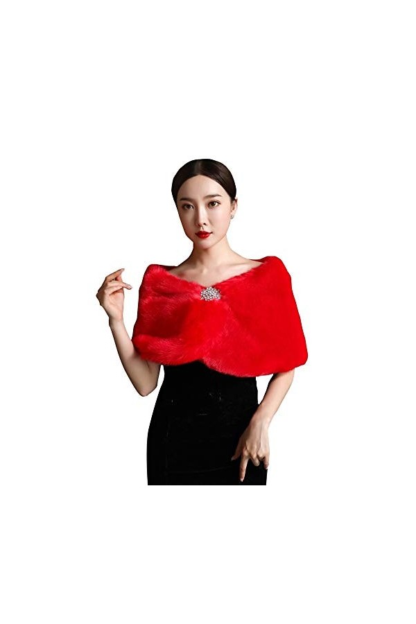 Insun Femme Cape Châle Shrug Veste de Mariage Hiver Étole Déguisement de Fête de Mariage Rouge Taille unique