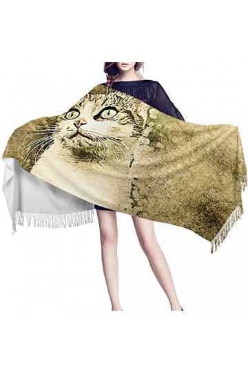LWFYT Châleillustration Artistique Texture Rétro De Chat Tacheté pour Les Femmes Foulard De Plage en Cachemire Fin De Châles 