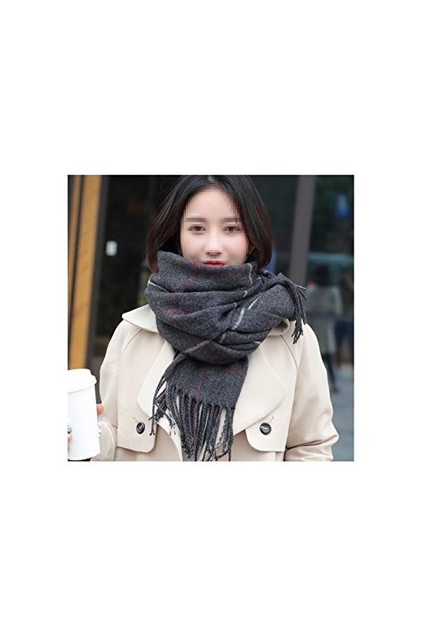 NYPB Hiver Écharpe Pashmina Châle Etole Pour Femme Laine Cachemire Grande Réversible Épaisses Dark gary 