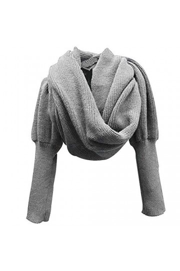 TININNA Mode Femme Écharpe avec des Manches Tricotée Couleur Unie Automne Hiver Unisexe Gris Clair