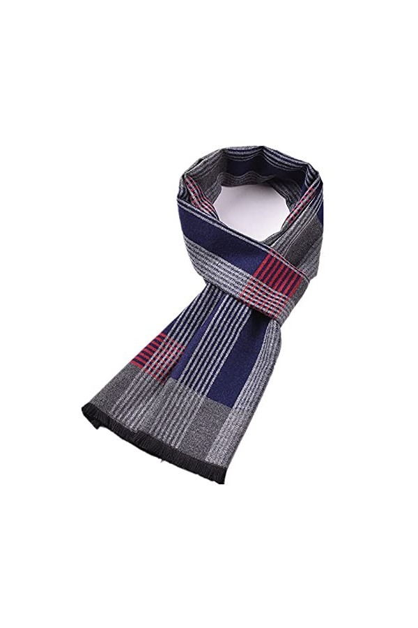 RFEGEF Coton Foulard,Hiver Hommes Écharpe Rétro Mode Style Britannique Affaires Bleu Marine Couleur De Couture Rayures Vertic