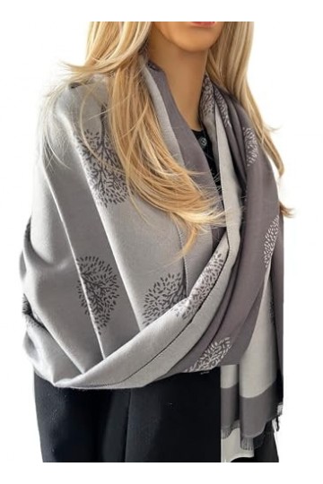 The Accessory Co. Écharpe réversible en cachemire pour femme, châle pashmina, grande écharpe, chaud, imprimé arbre de vie, ca