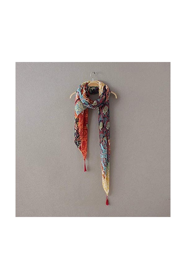 Pashmina Style Ethnique avec Motifs Floraux Patchwork avec Tassel | Femme |, multicolore, 175x100