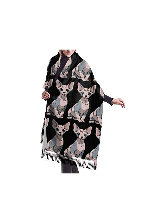 FJAUOQ Sphynx Cat Noir Femme Longue Écharpe Hiver/Automne Pashmina Châles Wraps, Comme indiqué sur la photo, taille unique