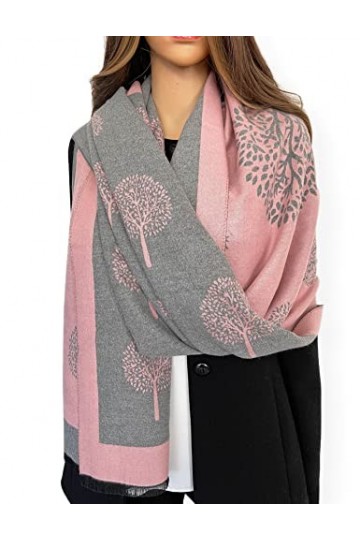 The Accessory Co Écharpe dhiver réversible pour femme Motif arbre de vie, Cachemire : Blush, L