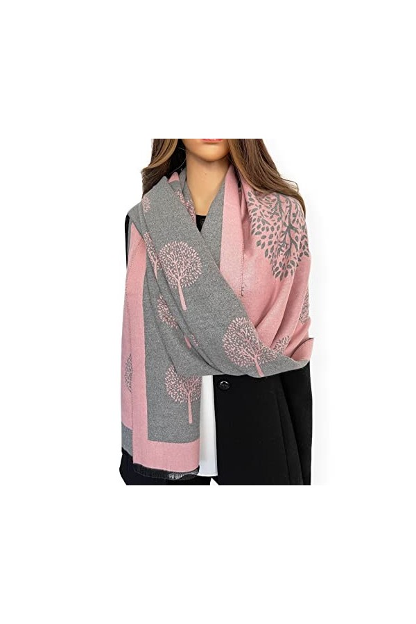 The Accessory Co Écharpe dhiver réversible pour femme Motif arbre de vie, Cachemire : Blush, L