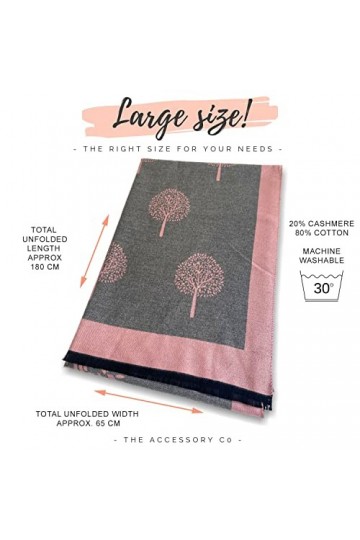 The Accessory Co Écharpe dhiver réversible pour femme Motif arbre de vie, Cachemire : Blush, L