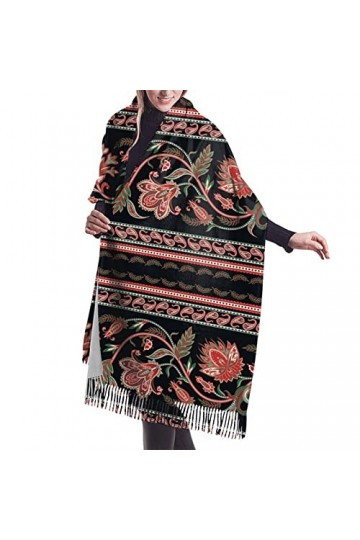 FJAUOQ Grande écharpe chaude en cachemire pour femme avec pompons, châle pashmina, Éléments dornement ethnique et cachemire,