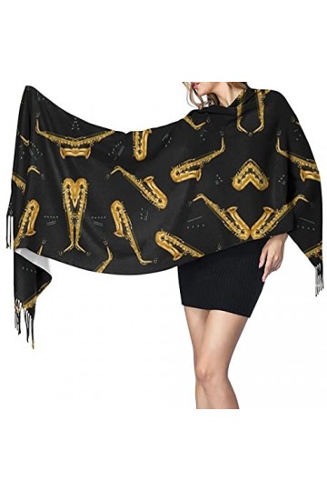 FJAUOQ Écharpe dhiver tendance en cachemire pour femme - Motif saxophone et musique - Pashmina - Douce et chaude - Longue éc
