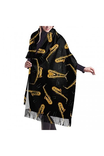 FJAUOQ Écharpe dhiver tendance en cachemire pour femme - Motif saxophone et musique - Pashmina - Douce et chaude - Longue éc