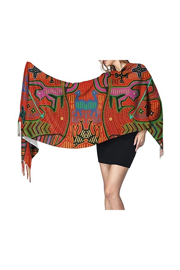 FJAUOQ Kuna indien Mola Écharpe dhiver tendance pour femme Toucher cachemire Pashmina Couverture douce et chaude Longue écha