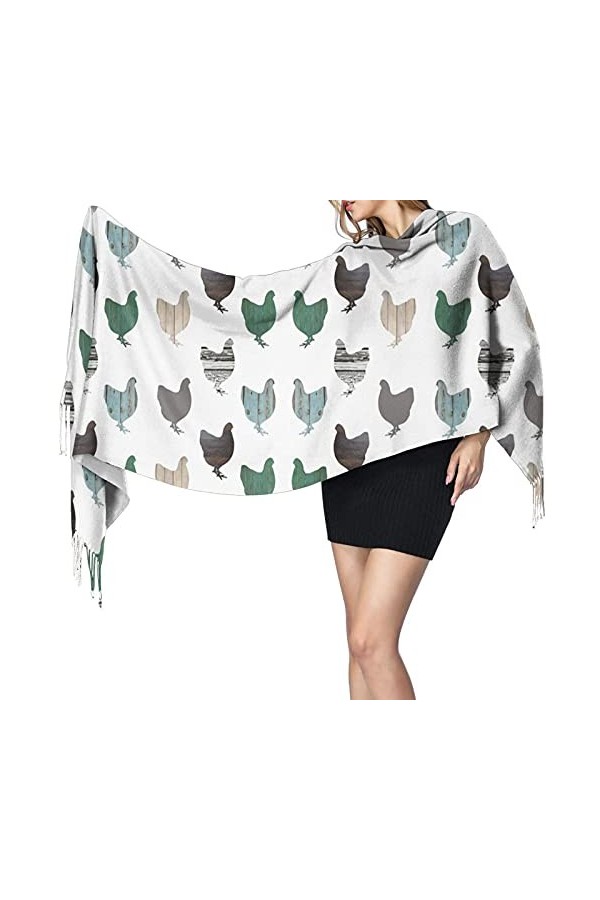 FJAUOQ Écharpe dhiver tendance en forme de poules en bois pour femme, toucher cachemire, châle pashmina, couverture douce et