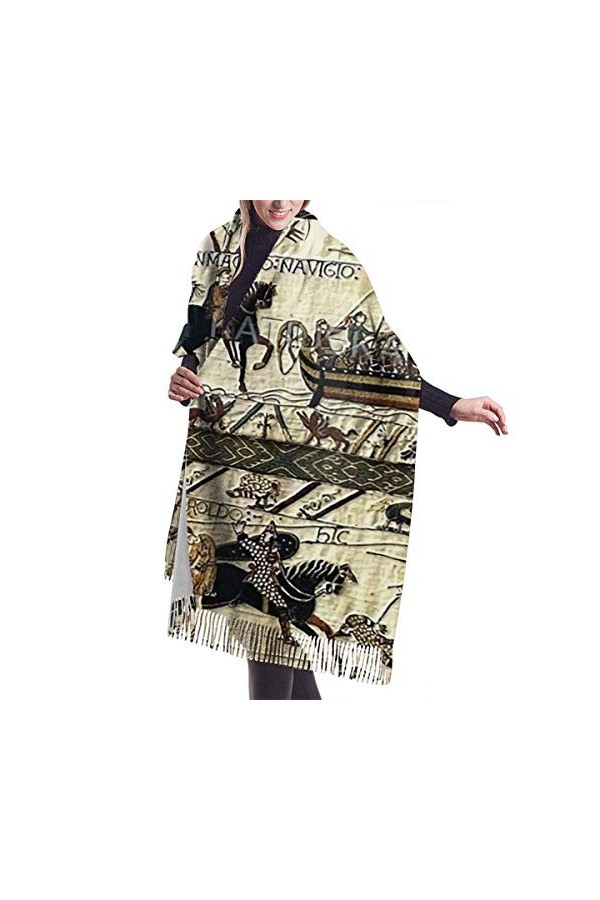 FJAUOQ Châle Wrap Couverture Écharpe Bayeux Tapisserie Femme Doux Cachemire Écharpe Grande Couverture Pashminas 195,6 x 68,6 