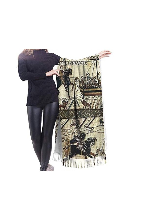 FJAUOQ Châle Wrap Couverture Écharpe Bayeux Tapisserie Femme Doux Cachemire Écharpe Grande Couverture Pashminas 195,6 x 68,6 