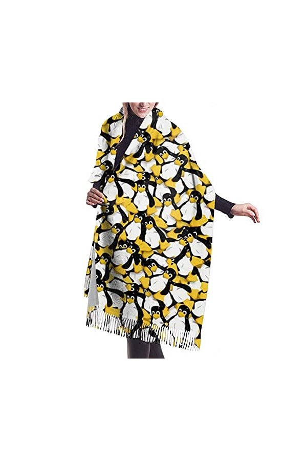 FJAUOQ Tux the Linux Pingouin Écharpe dhiver tendance pour femme Toucher cachemire Châle Pashmina Couverture douce et chaude
