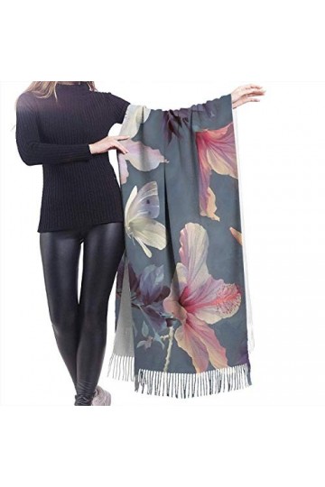 FJAUOQ Couverture châle écharpe papillon et fleurs dhibiscus pour femme Écharpe en cachemire doux Grande couverture pashmina