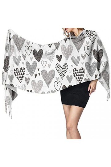 FJAUOQ Écharpe dhiver tendance en forme de cœur géométrique pour femme - Toucher cachemire - Pashmina - Longue écharpe douce