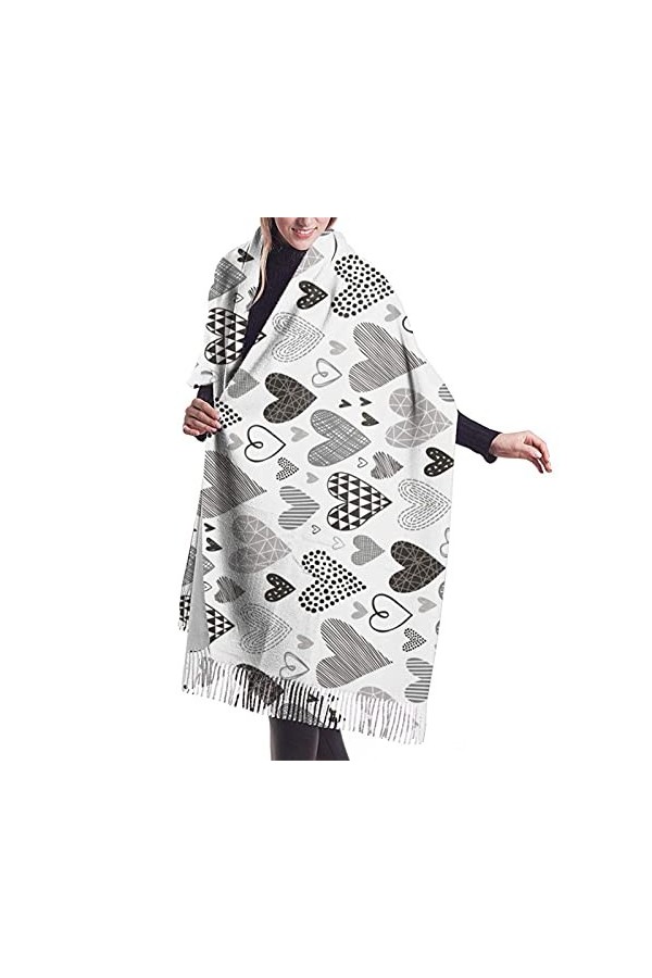 FJAUOQ Écharpe dhiver tendance en forme de cœur géométrique pour femme - Toucher cachemire - Pashmina - Longue écharpe douce